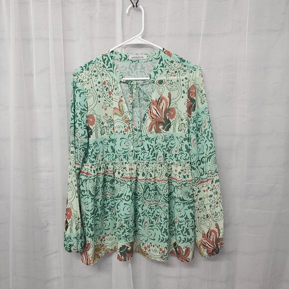 Misslook Blouse Boho Festival Green Floral Cottage Retro Hippie M - Picture 8 of 12